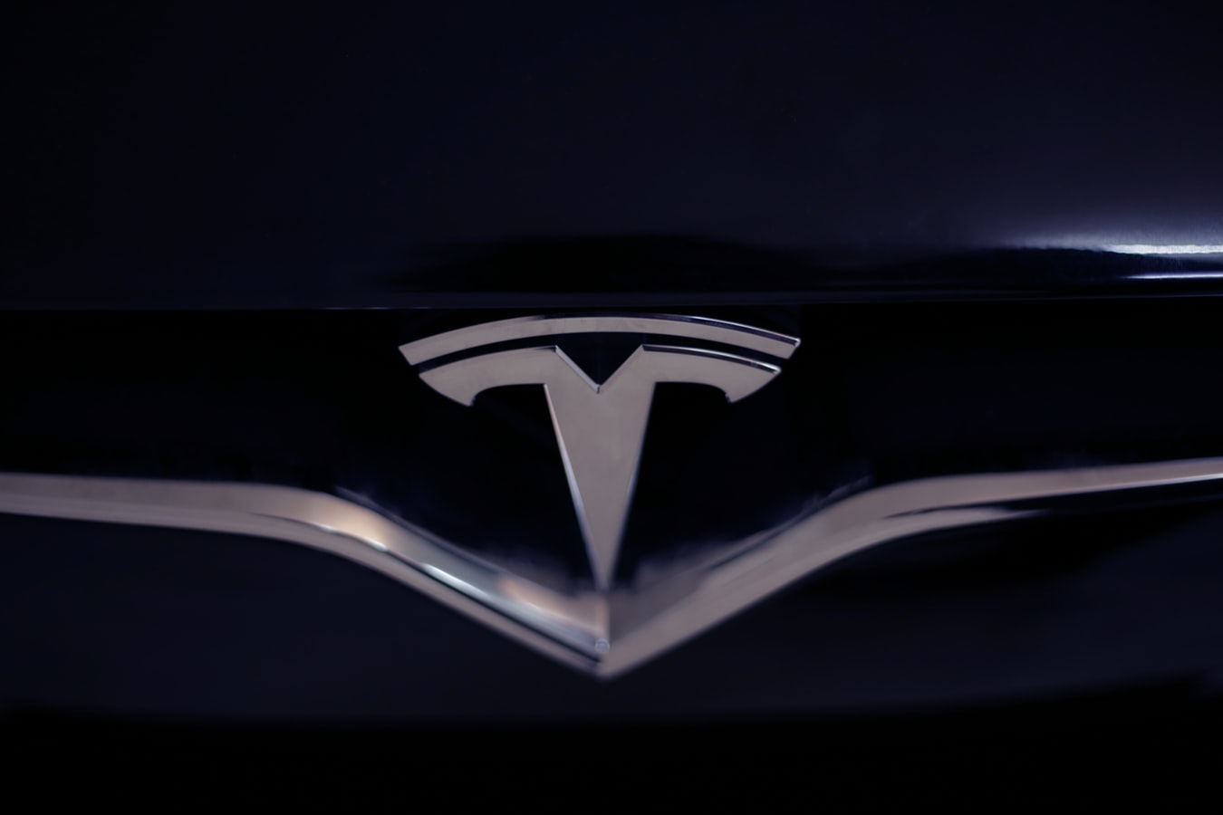 Close of up the Tesla car badge